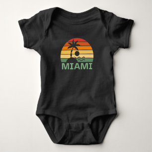 Miami Florida Vintage Palm Trees Summer Beach Baby Bodysuit