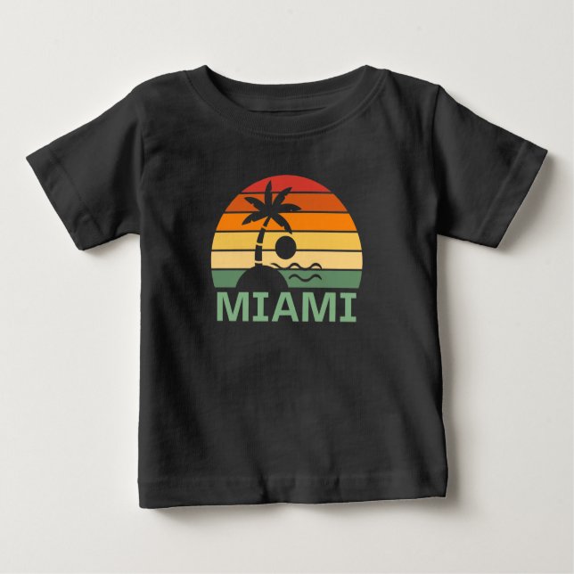Miami Florida Vintage Palm Trees Summer Beach Baby T-Shirt (Front)