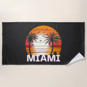 Miami Florida Vintage Palm Trees Summer Beach Beach Towel