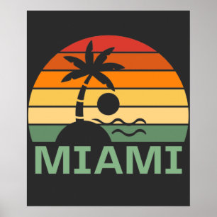 Miami Florida Vintage Palm Trees Summer Beach Poster