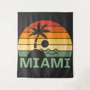 Miami Florida Vintage Palm Trees Summer Beach Tapestry