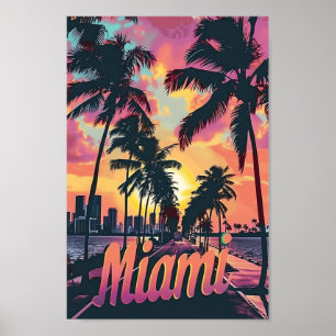 Miami Florida Vintage Retro Travel Illustration Poster