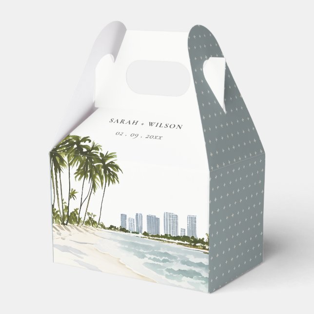 Miami Florida Watercolor Palm Landscape Wedding Favour Box (Front Side)
