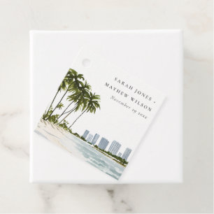 Miami Florida Watercolor Palm Landscape Wedding Favour Tags