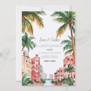 Miami Florida Watercolor Wedding Invitation