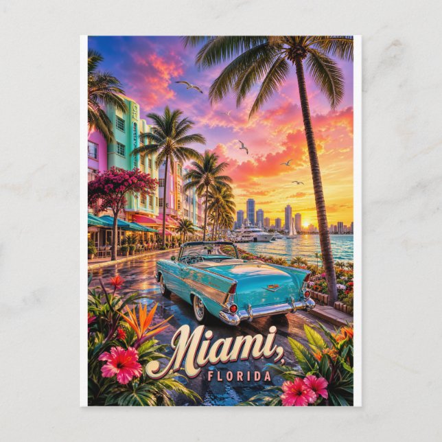 Miami Florida Waterfront Sunset Postcard (Front)
