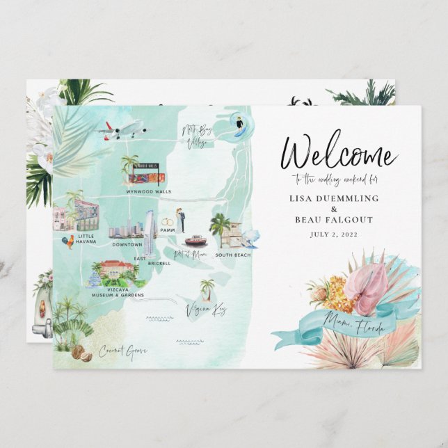 Miami Florida | Wedding Weekend Itinerary Map (Front/Back)