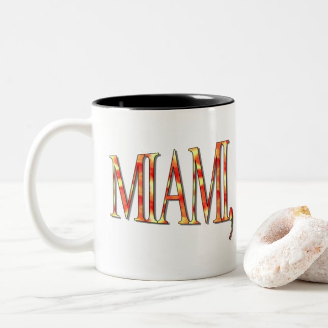 Miami, Florida - Yellow/Orange Two-Tone Coffee Mug (With Donut)
