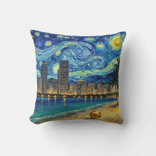 Miami Golden Shore Soccer Elegant and Oil Fine Art Cushion
