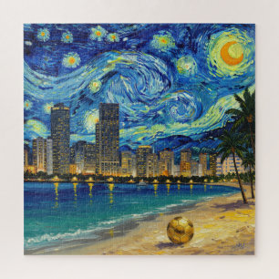 Miami Golden Shore Soccer Elegant and Oil Fine Art Jigsaw Puzzle