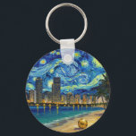 Miami Golden Shore Soccer Elegant and Oil Fine Art Key Ring<br><div class="desc">Miami golden shore fine art, Miami tropical night print, Miami Beach warm palette art, Miami teal water painting, Van Gogh Miami tropical, Miami soccer fine art print, golden beach soccer art, Miami Florida collector print, tropical soccer wall art, Miami palm trees night art, Miami skyline warm print, Miami Beach oil...</div>