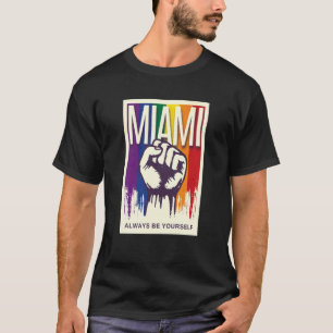Miami LGBTQ Pride Rainbow Flag Resist Fist Proud L T-Shirt