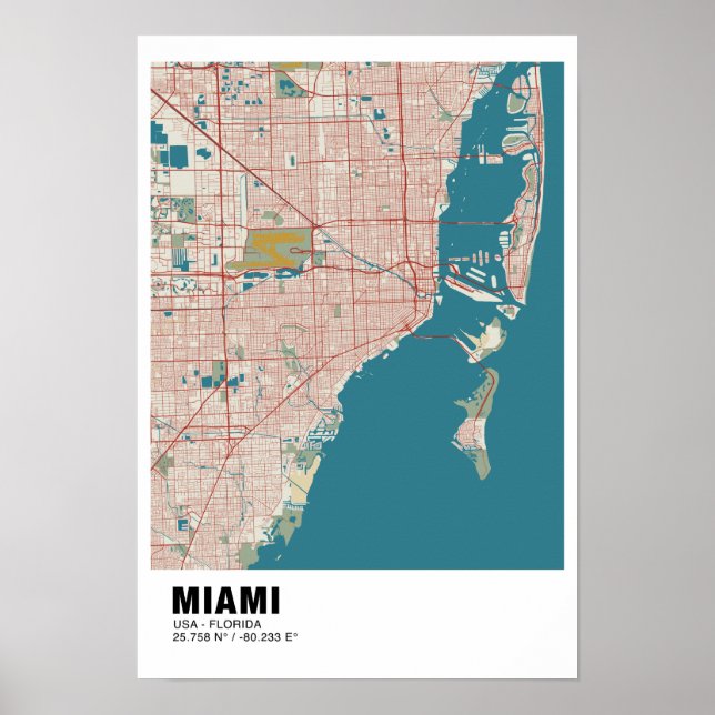Miami Map Poster - Miami Vintage Map (Front)