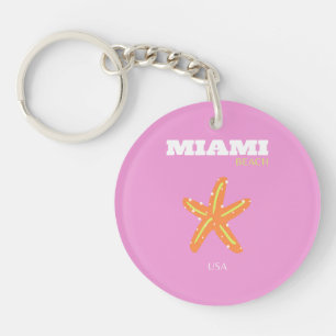 Miami, Miami Beach, Florida, Preppy, Pink, Orange Key Ring