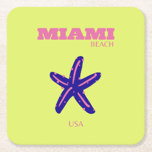 Miami, Miami Beach, Travel Art, Preppy Square Paper Coaster