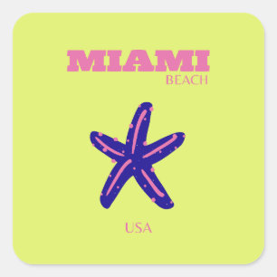 Miami, Miami Beach, Travel Art, Preppy Square Sticker