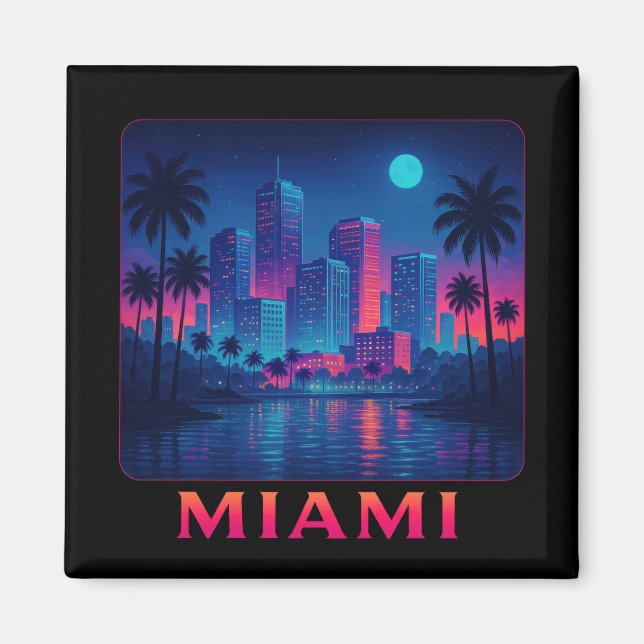 Miami Moonrise - Neon Skyline Magnet (Front)