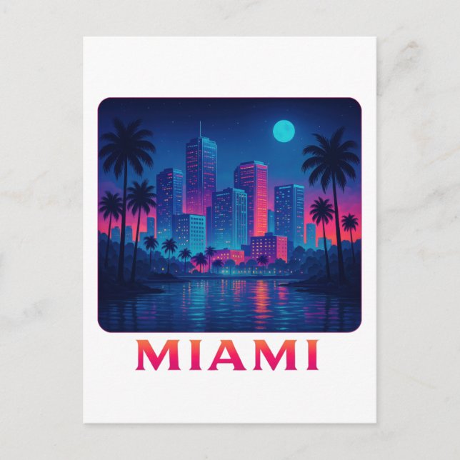 Miami Moonrise - Neon Skyline Postcard (Front)