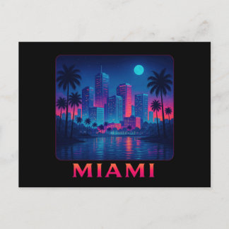 Miami Moonrise - Neon Skyline Postcard