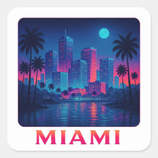 Miami Moonrise - Neon Skyline Square Sticker