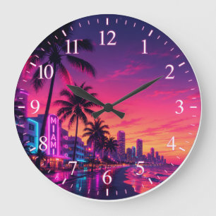 Miami Neon Sunset Clock Face