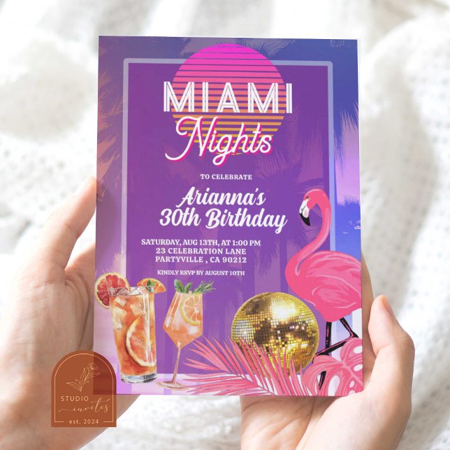 Miami Nights Summer Birthday Party Invitation (Creator Uploaded)