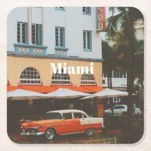 Miami Ocean Drive Travel Souvenir Square Paper Coaster