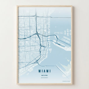 Miami OceanPrint Florida City Map Wallart Poster