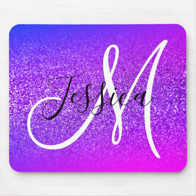 Miami Ombre Purple Violet Glitter Monogram Mouse Pad (Front)