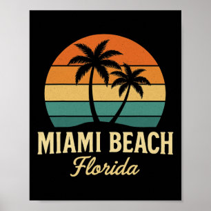 Miami Palm Florida Vintage Sunset Palm Trees Beach Poster