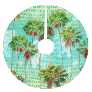Miami Palms: Watercolor Tropical Seamless Brushed Polyester Tree Skirt