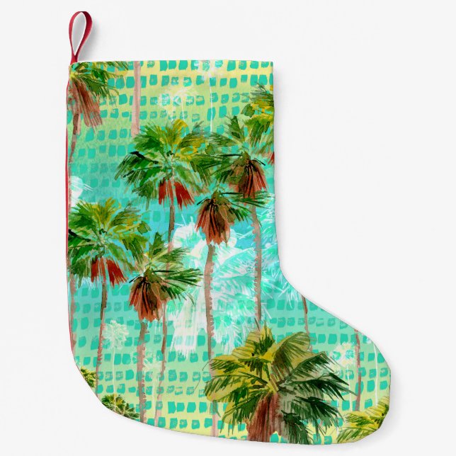 Miami Palms: Watercolor Tropical Seamless Small Christmas Stocking (Front)