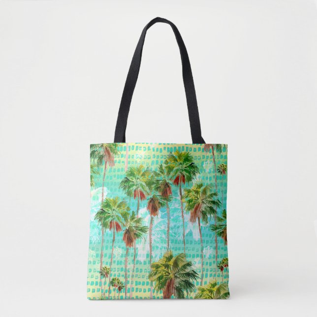 Miami Palms: Watercolor Tropical Seamless Tote Bag (Front)
