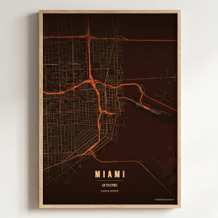 Miami Print Florida City Map Wallart Poster Gift