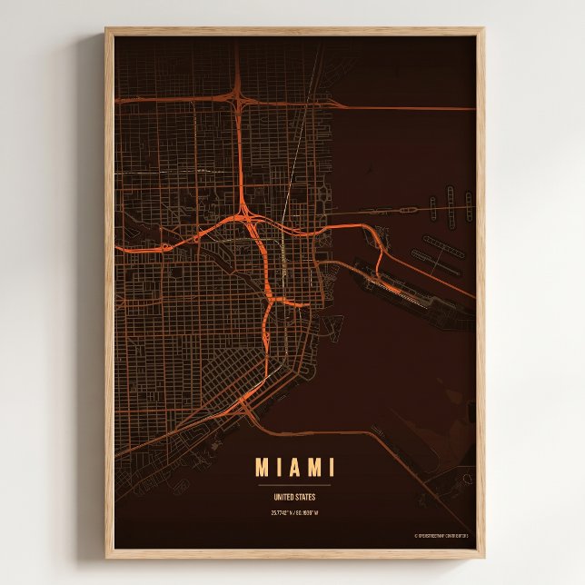 Miami Print Florida City Map Wallart Poster Gift (Creator Uploaded)