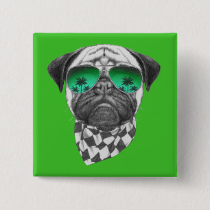 Miami Pug 15 Cm Square Badge
