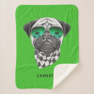 Miami Pug | Add Your Name Sherpa Blanket