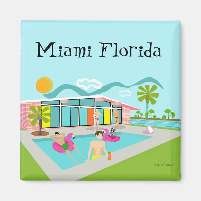 Miami Retro Gay Pink Flamingo Pool Party  Magnet (Front)