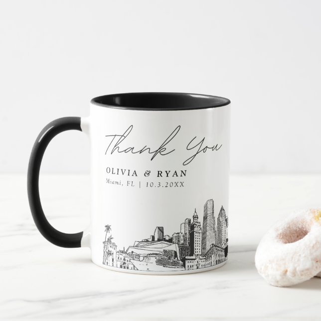 Miami Sketch Simple Custom Wedding Coffee Mug (With Donut)