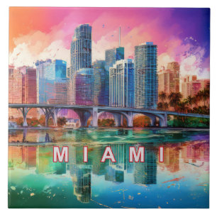 Miami Skyline Art Ceramic Tile