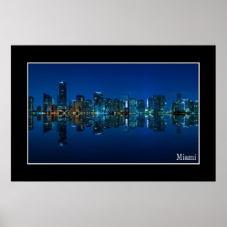 Miami skyline at night panorama - Poster