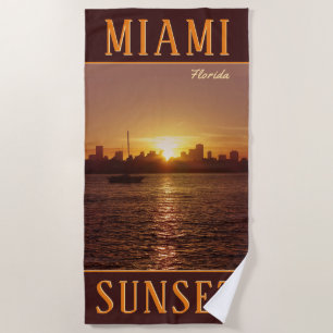 Miami Skyline at Sunset Beach Towel