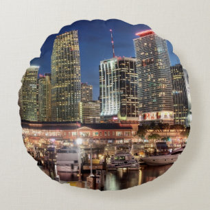 Miami skyline city in Florida Round Cushion