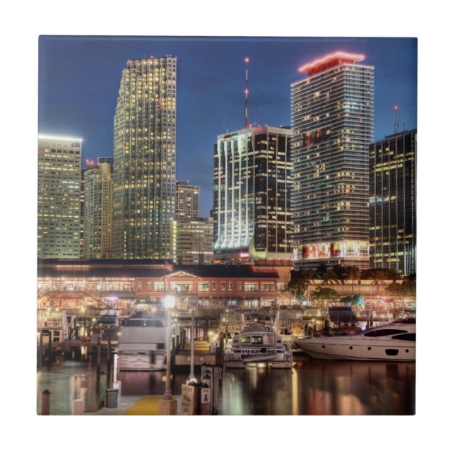 Miami skyline city in Florida Tile (Front)