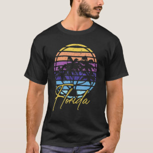 Miami Skyline Florida Palm Trees Beach Sunset T-Shirt
