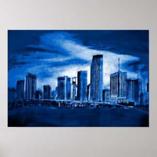 Miami Skyline in Blue Poster