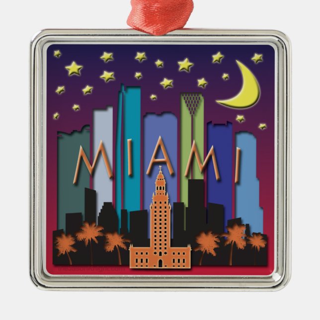 Miami Skyline Mega Colour Metal Ornament (Front)