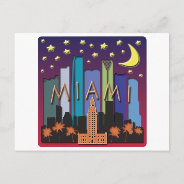 Miami Skyline Mega Colour Postcard (Front)