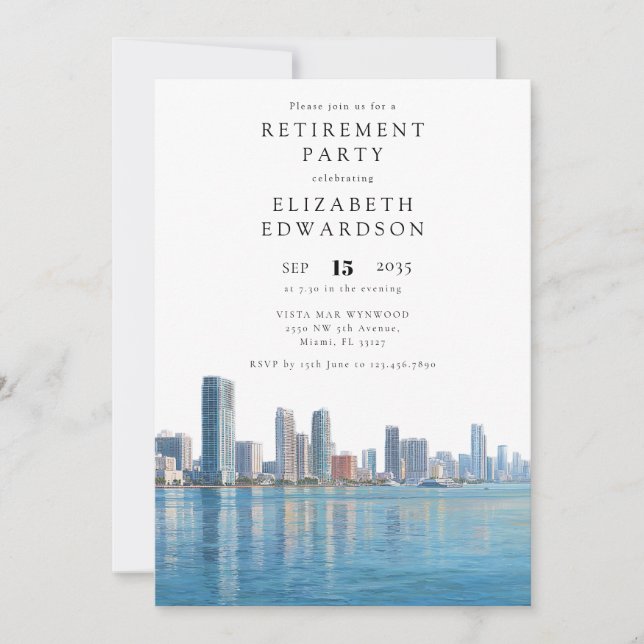 Miami Skyline Retirement Party Invitation (Front)