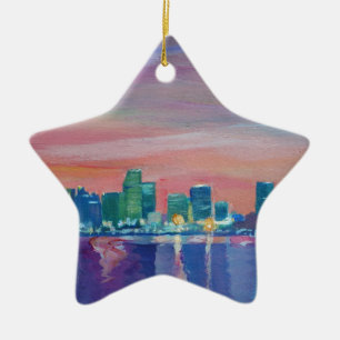 Miami Skyline Silhouette At Sunset In Florida Ceramic Ornament